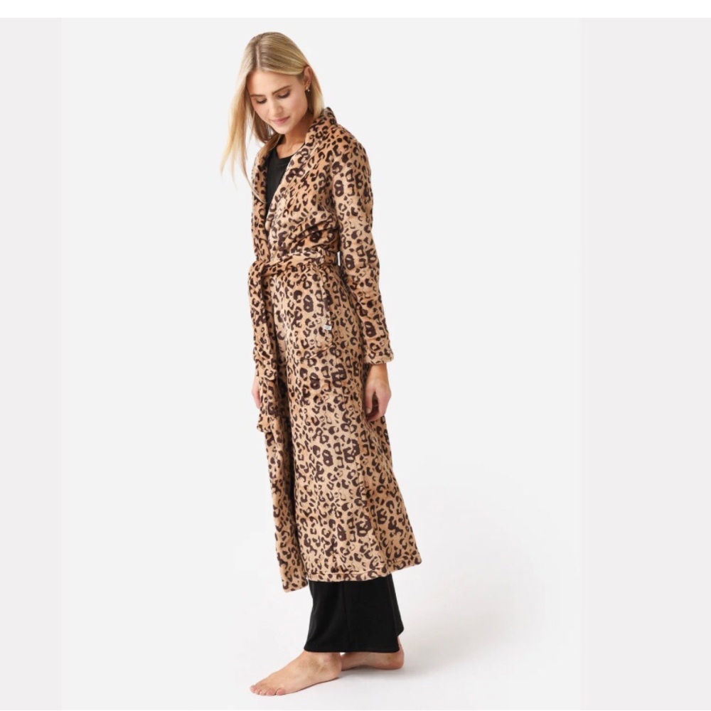UGG Marlow Robe Leopard Print Fleece Belted Pockets Women Sz M NWT $145 - Picture 3 of 5